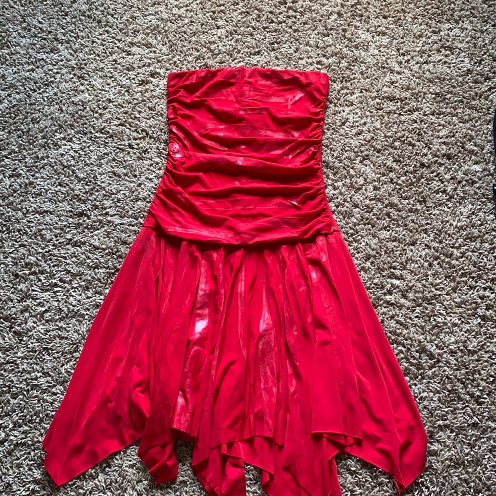 Strapless red dress